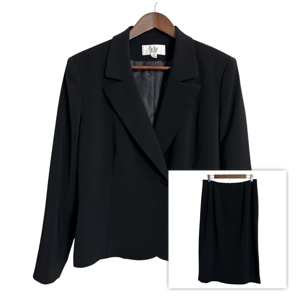 Le Suit skirt‎ suit blazer set women's 12P petite black career workwear wedding